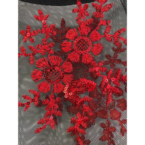 Catherines Sheer Mesh Embroidered Sequins Top Sz 1X Red Black Witchy Renaissance - Picture 8 of 9